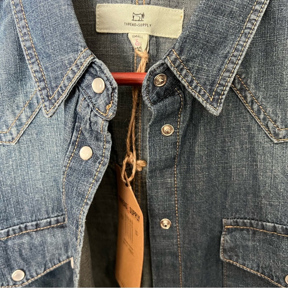 Thread & Supply  Denim western style snap front horseback riding cowboy rodeo - Picture 3 of 11